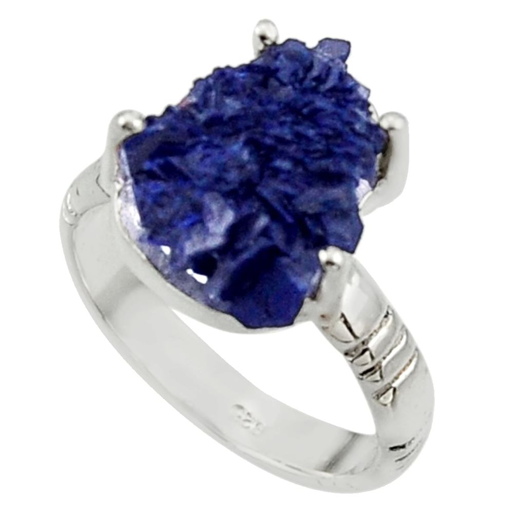 ts natural blue azurite druzy solitaire ring size 8.5 r30017