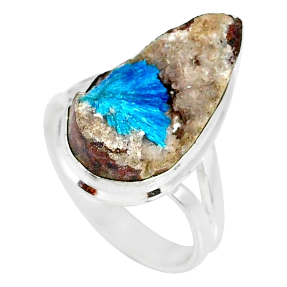 925 silver 9.85cts natural blue cavansite pear solitaire ring size 7.5 r86150