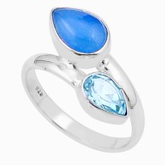 925 silver 4.88cts natural blue chalcedony pear shape topaz ring size 9 u34511