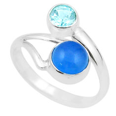 925 silver 3.70cts natural blue chalcedony topaz round ring size 7.5 u34451