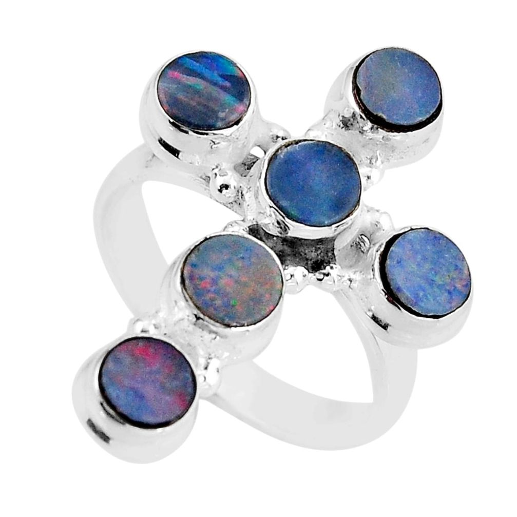 925 silver 3.01cts natural blue doublet opal australian cross ring size 9 y57238