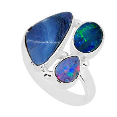 925 silver 6.01cts natural blue doublet opal australian fancy ring size 6 y76498