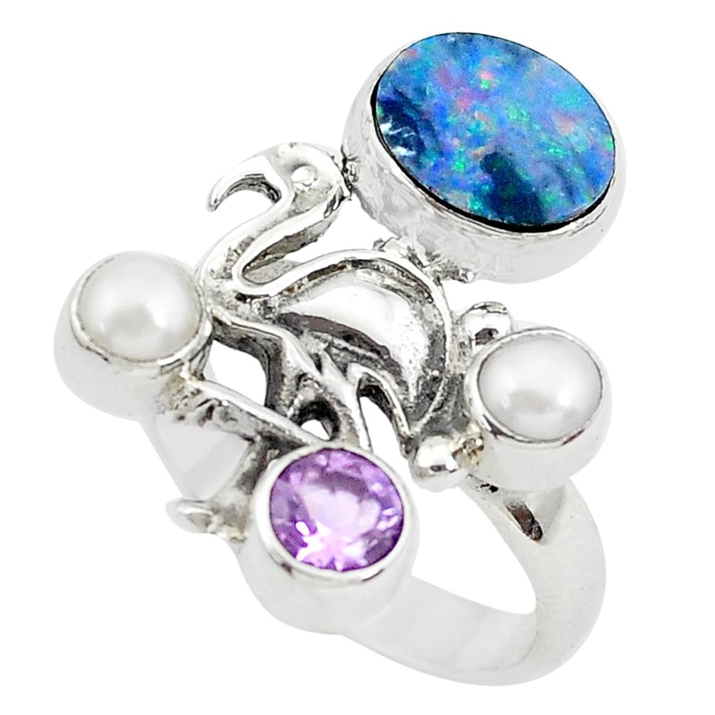 al blue doublet opal australian flamingo bird ring size 7 p49967