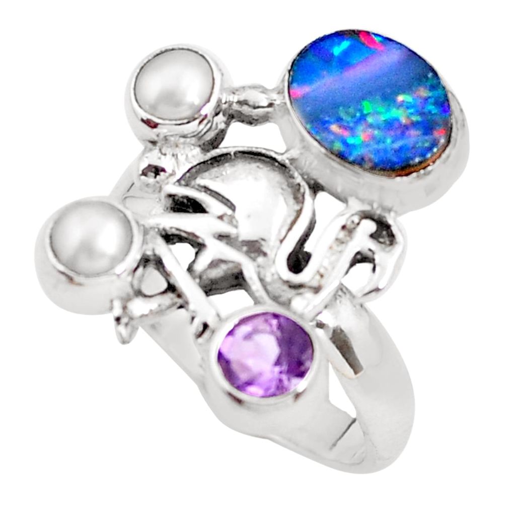 al blue doublet opal australian flamingo ring size 8.5 p54090