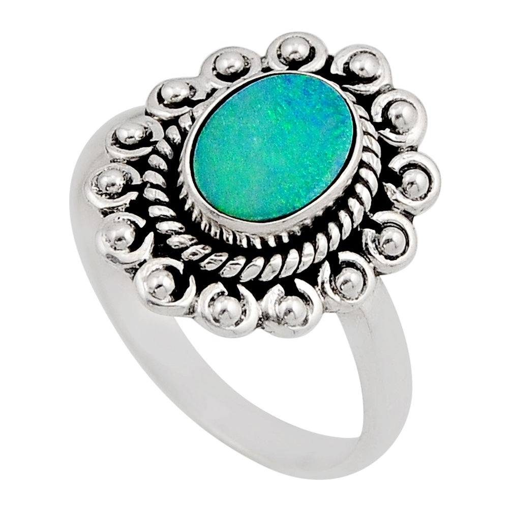 925 silver 1.04cts natural blue doublet opal australian oval ring size 7 y92047