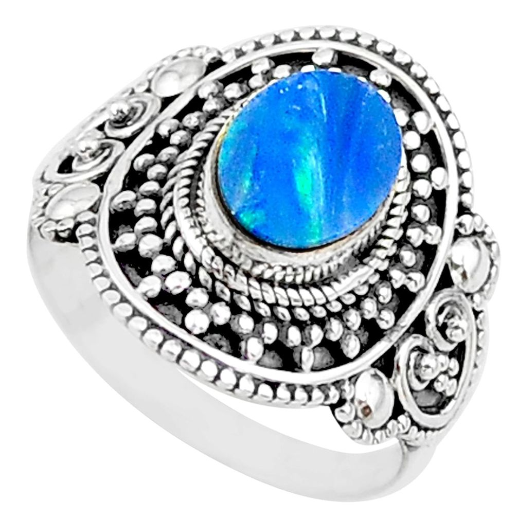 925 silver 1.94cts natural blue doublet opal australian oval ring size 8 t14534