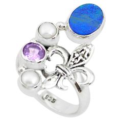 Clearance Sale- 925 silver 5.01cts natural blue doublet opal australian pearl ring size 8 p50025