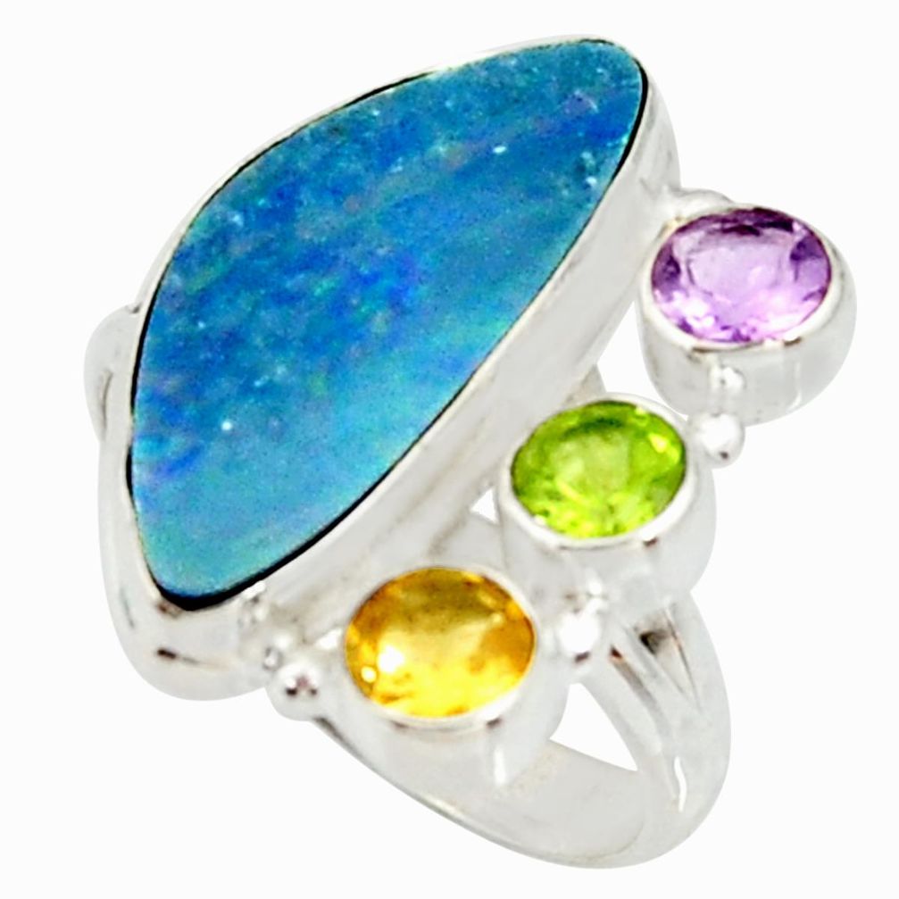 925 silver 8.27cts natural blue doublet opal australian ring size 9 r22627