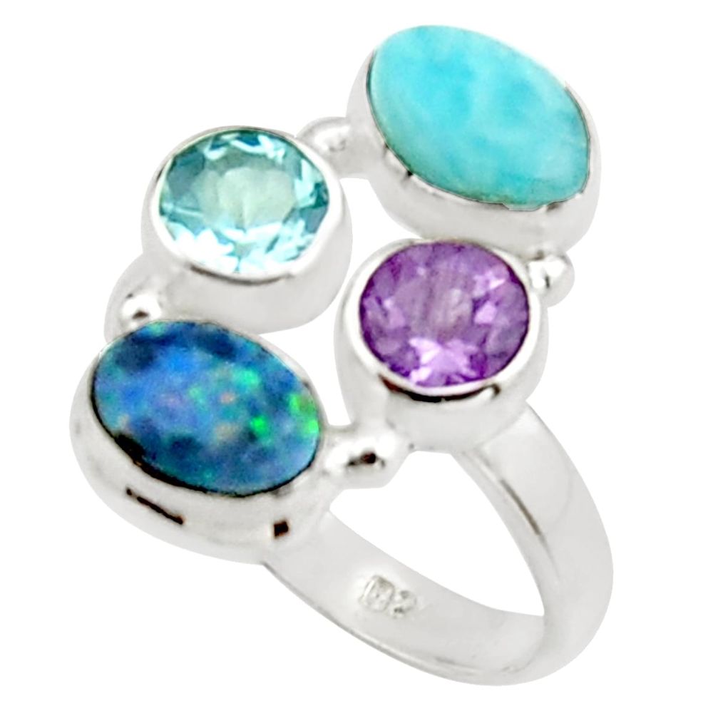 925 silver 6.59cts natural blue doublet opal australian topaz ring size 8 r22268