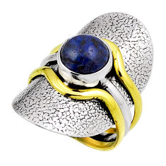 925 silver 3.23cts natural blue dumortierite gold spinner ring size 5.5 n26039
