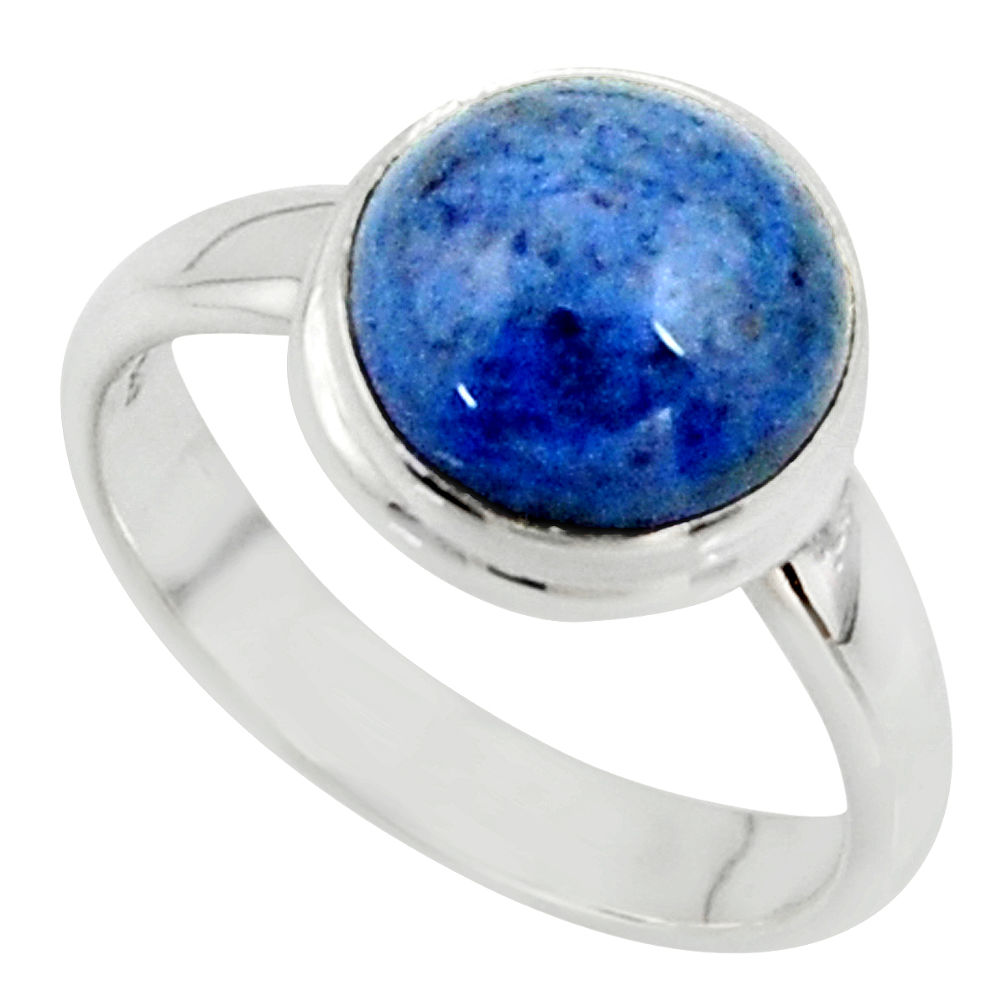 925 silver 4.34cts natural blue dumortierite round solitaire ring size 7 r39809