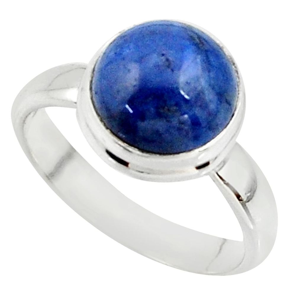 925 silver 5.24cts natural blue dumortierite round solitaire ring size 7 r39811