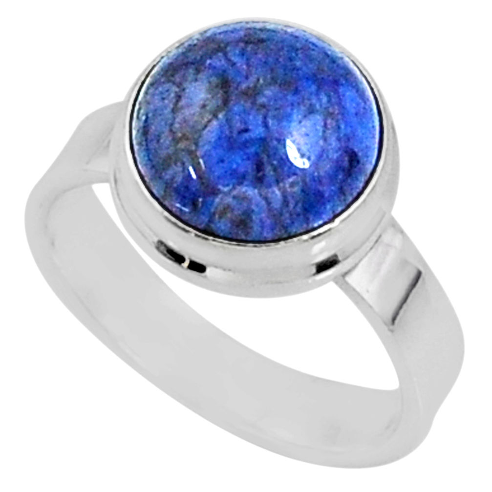 925 silver 5.23cts natural blue dumortierite solitaire ring size 5.5 r64769