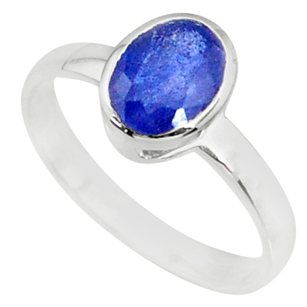 925 silver 2.02cts natural blue faceted sapphire solitaire ring size 7.5 r70680