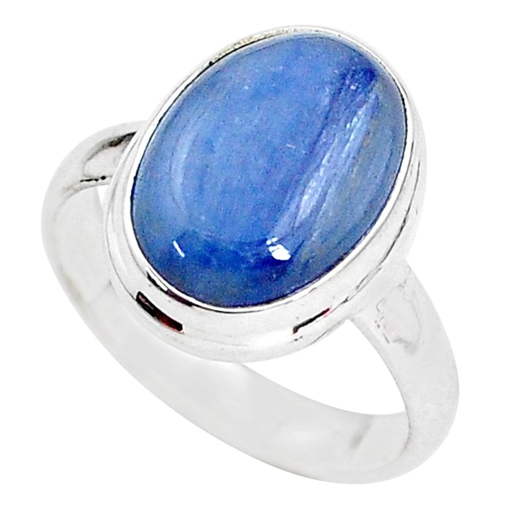 925 silver 6.36cts natural blue kyanite oval shape solitaire ring size 7 t2472