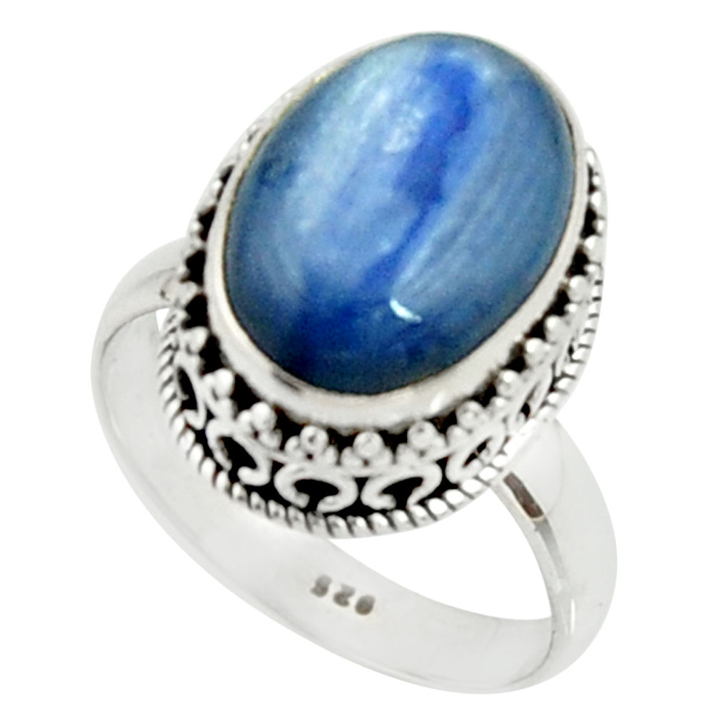 925 silver 6.46cts natural blue kyanite oval solitaire ring size 7.5 r22009