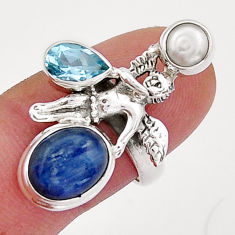 925 silver 6.80cts natural blue kyanite topaz pearl angel ring size 7 y20805