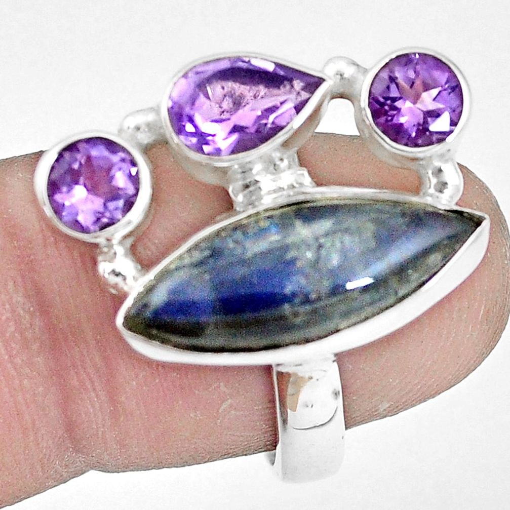 925 silver 11.27cts natural blue labradorite amethyst ring size 8 p10916