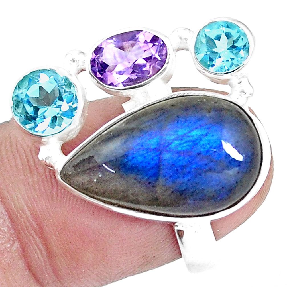 cts natural blue labradorite amethyst topaz ring size 6.5 p16937