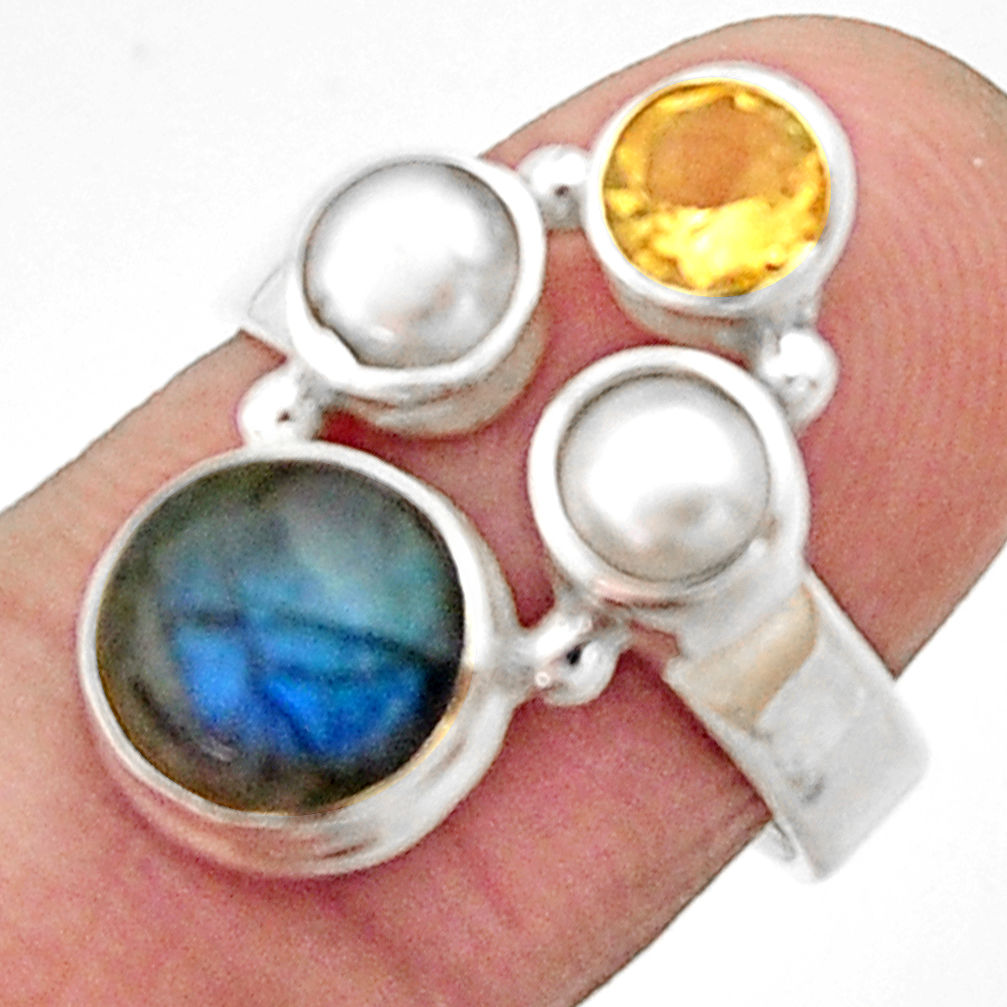 925 silver 5.84cts natural blue labradorite citrine pearl ring size 7 r22932