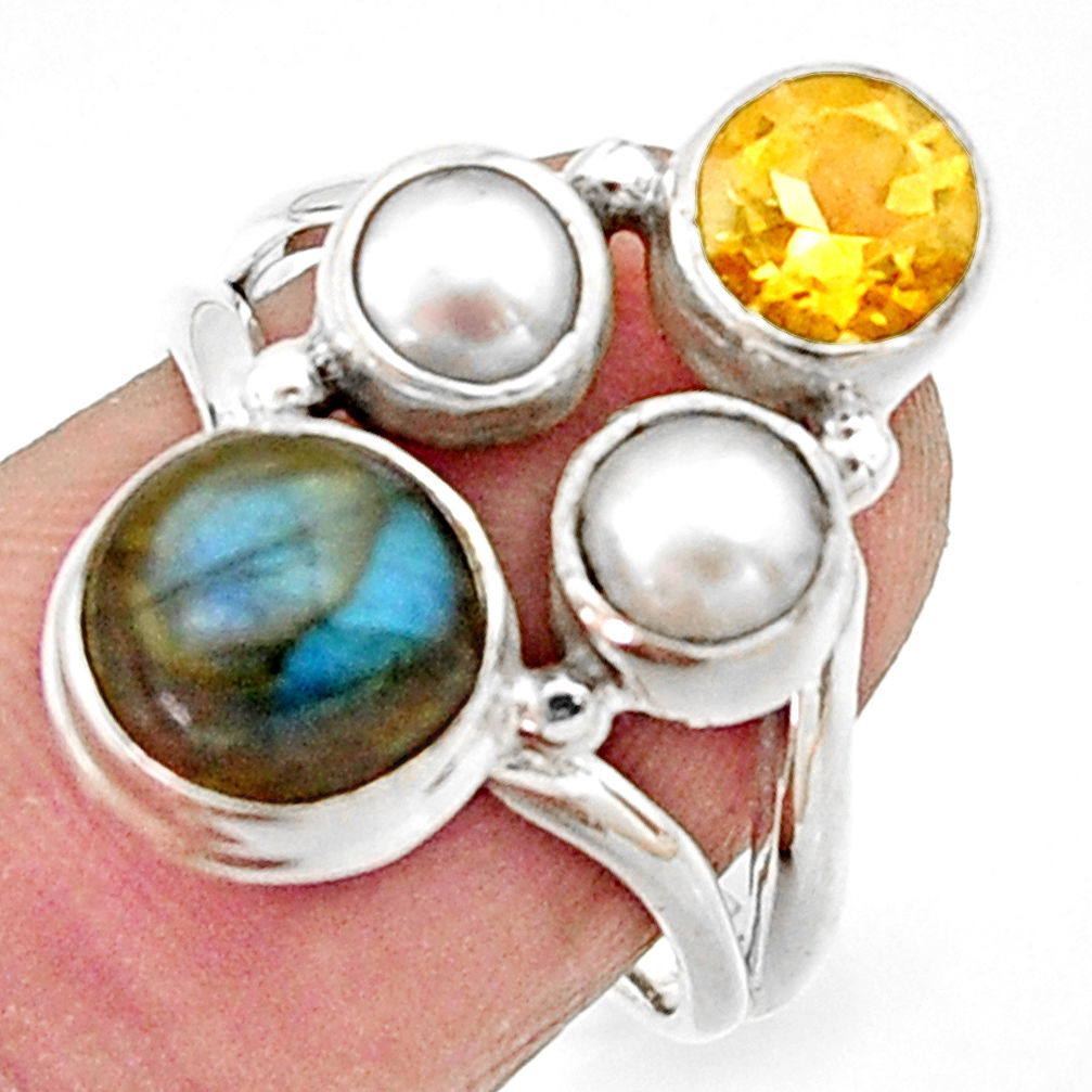 925 silver 6.02cts natural blue labradorite citrine pearl ring size 7 r22960