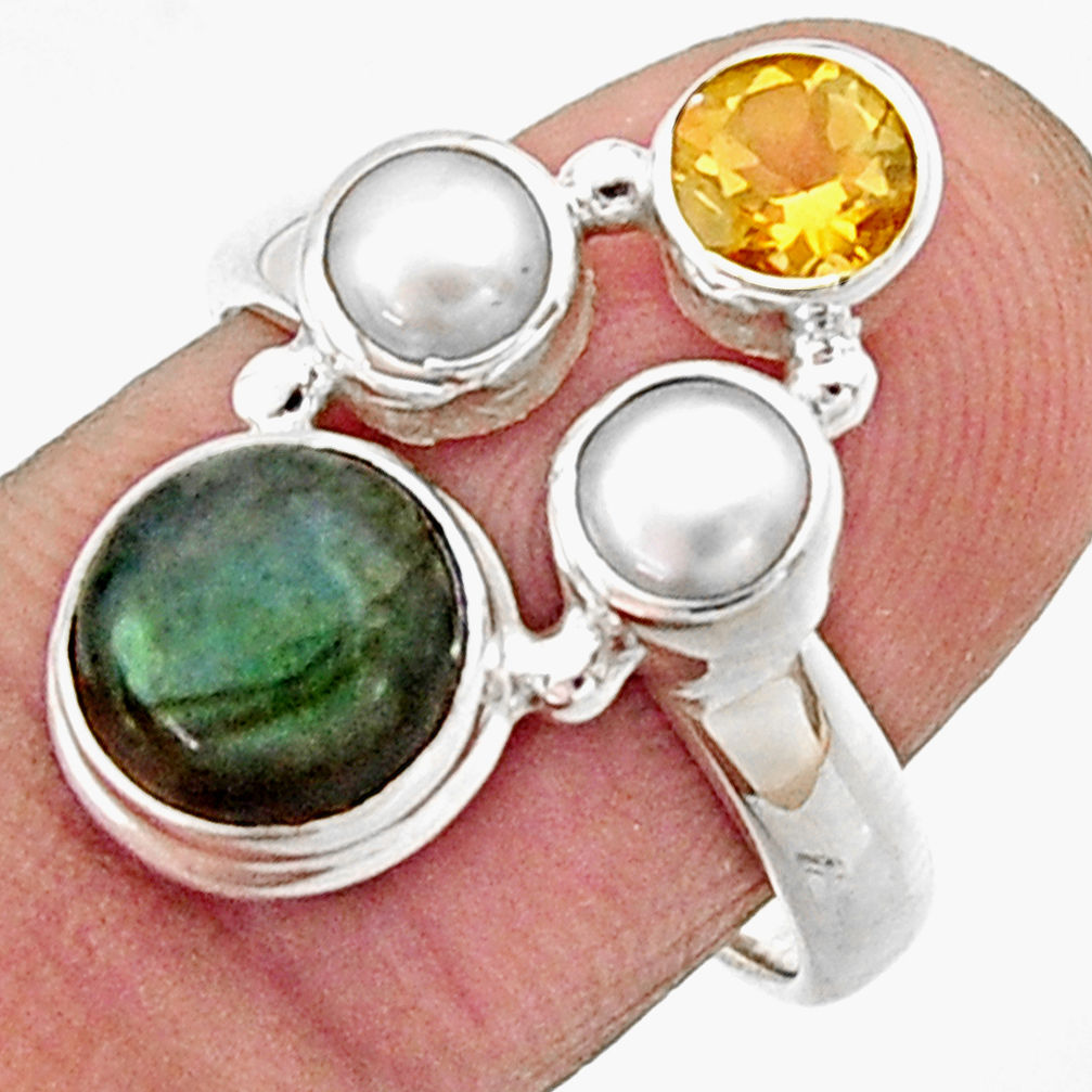 925 silver 5.63cts natural blue labradorite citrine pearl ring size 8 r22928