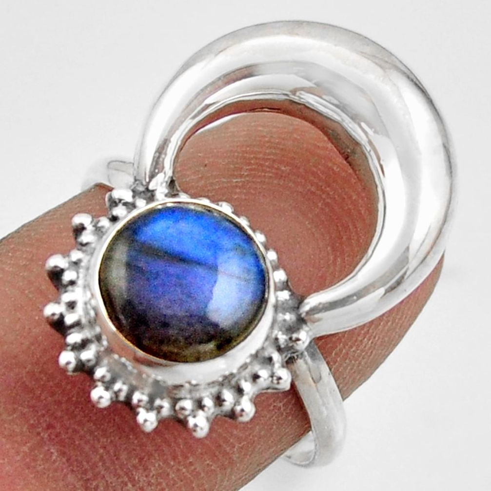 925 silver 3.11cts natural blue labradorite half moon ring jewelry size 7 r41636