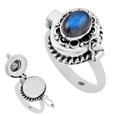 925 silver 2.36cts natural blue labradorite oval poison box ring size 7 n34597