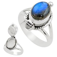 925 silver 4.52cts natural blue labradorite oval poison box ring size 9 t73137