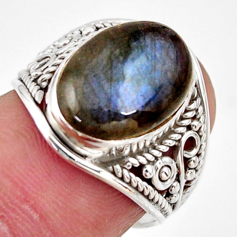 925 silver 6.22cts natural blue labradorite oval solitaire ring size 6.5 r35331