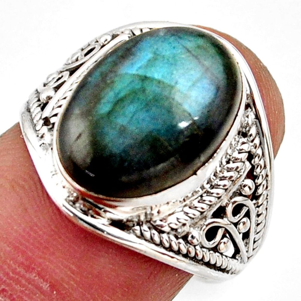 925 silver 6.72cts natural blue labradorite oval solitaire ring size 7.5 r35476