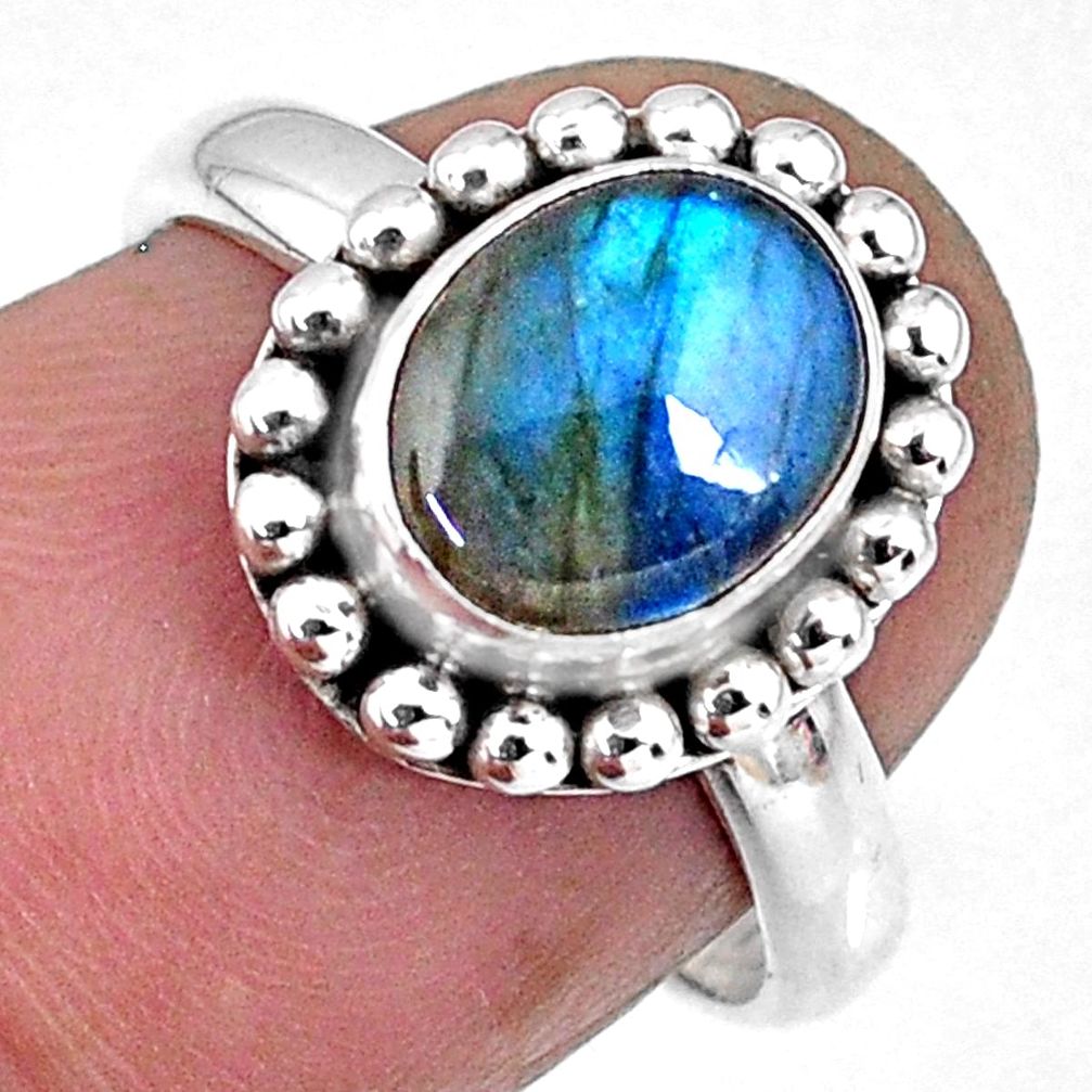 925 silver 3.10cts natural blue labradorite oval solitaire ring size 6.5 r57920