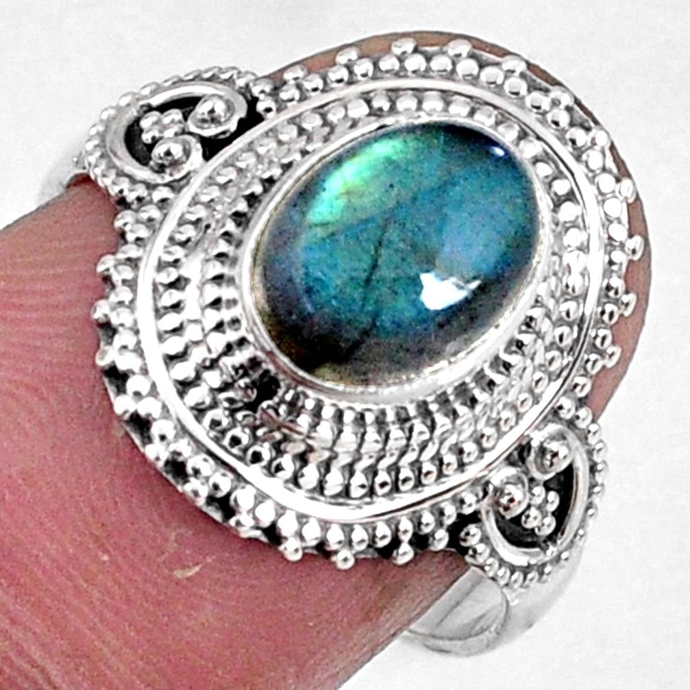 925 silver 3.01cts natural blue labradorite oval solitaire ring size 7.5 r61094