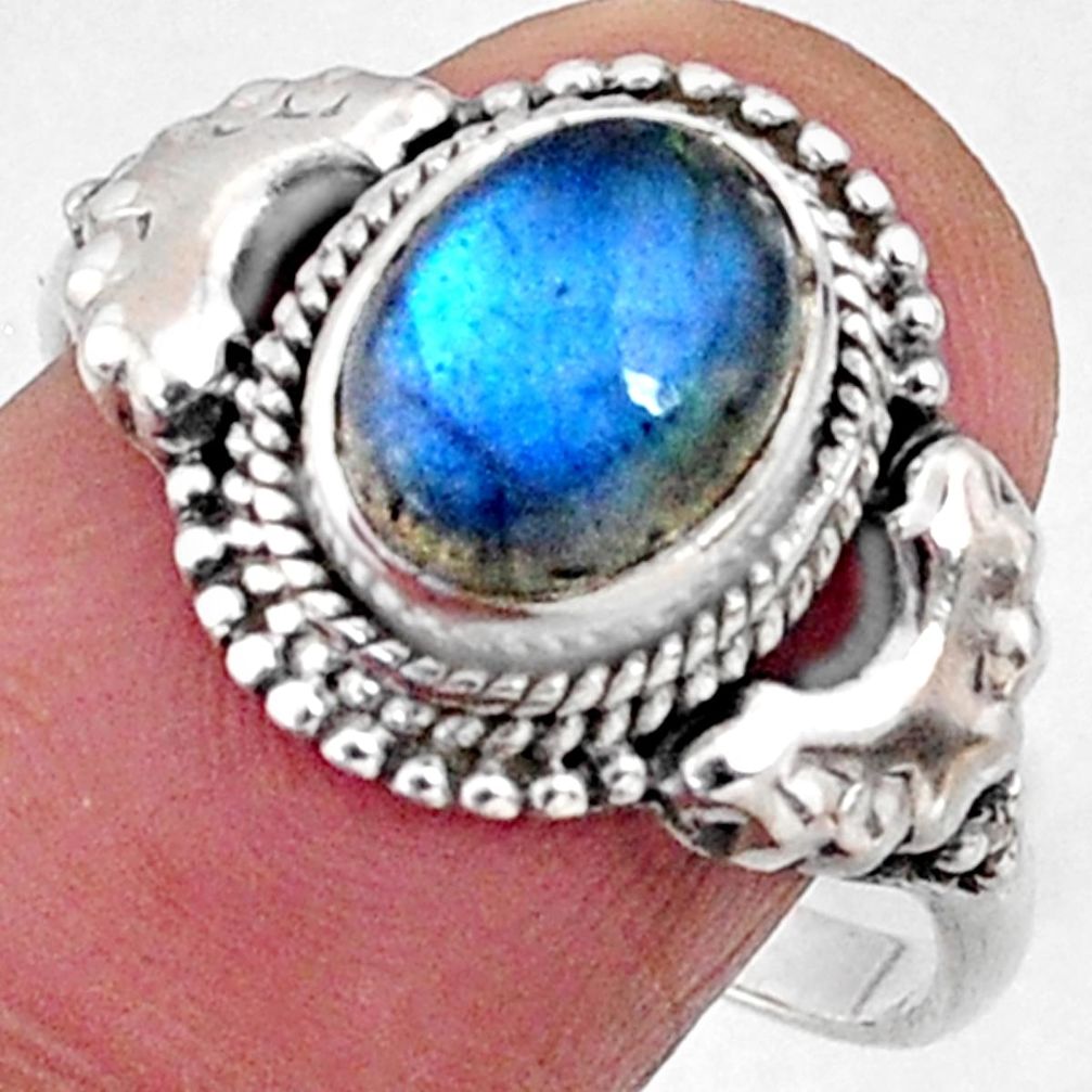 925 silver 3.17cts natural blue labradorite oval solitaire ring size 8.5 r64967