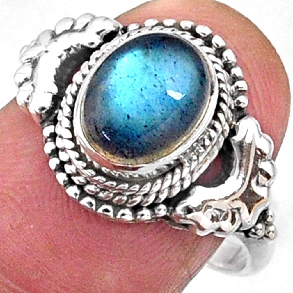 925 silver 3.30cts natural blue labradorite oval solitaire ring size 7.5 r64973