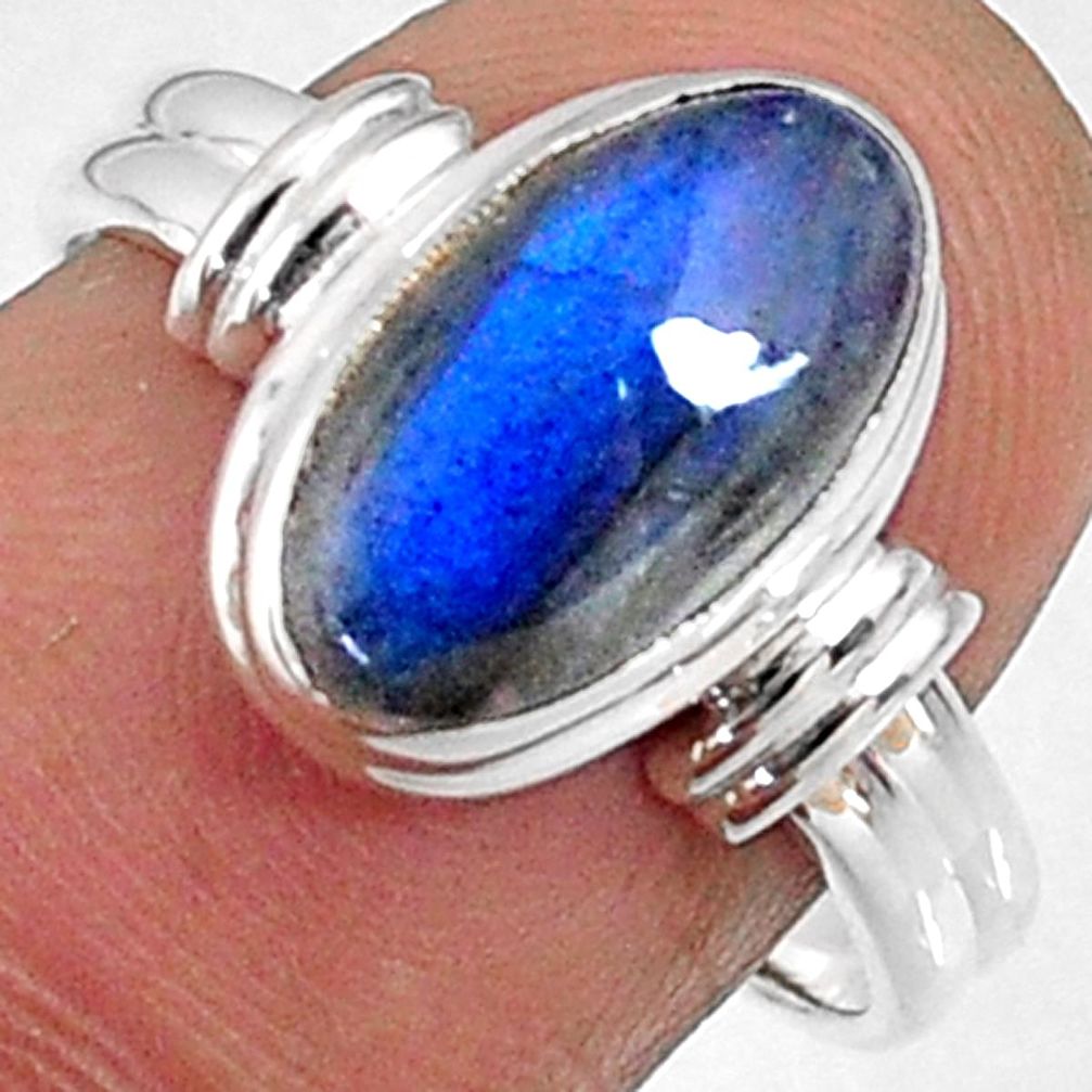 925 silver 4.43cts natural blue labradorite oval solitaire ring size 7.5 r66388