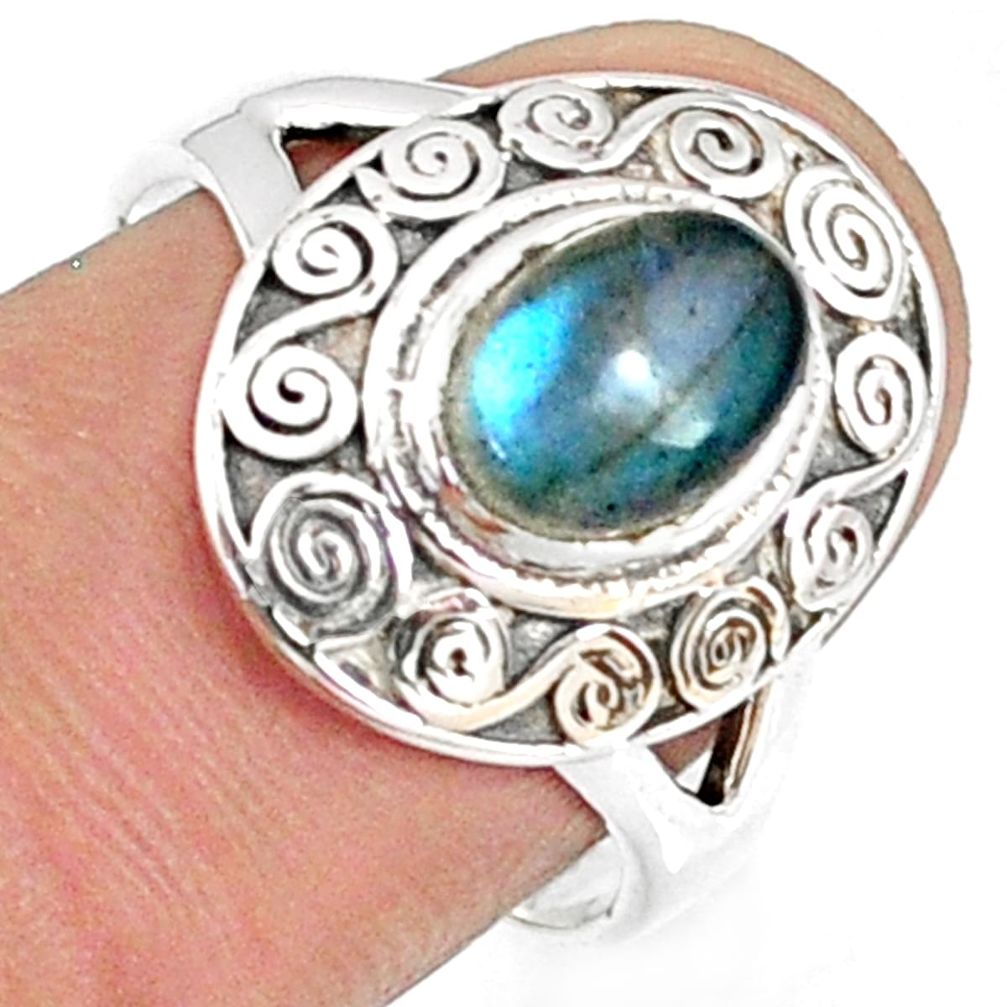 925 silver 2.12cts natural blue labradorite oval solitaire ring size 7.5 r68955