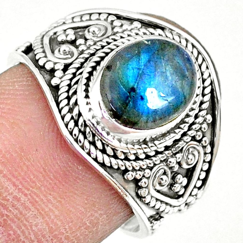 925 silver 3.01cts natural blue labradorite oval solitaire ring size 7.5 r74738