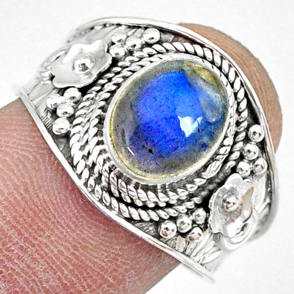 925 silver 3.19cts natural blue labradorite oval solitaire ring size 8.5 r74760