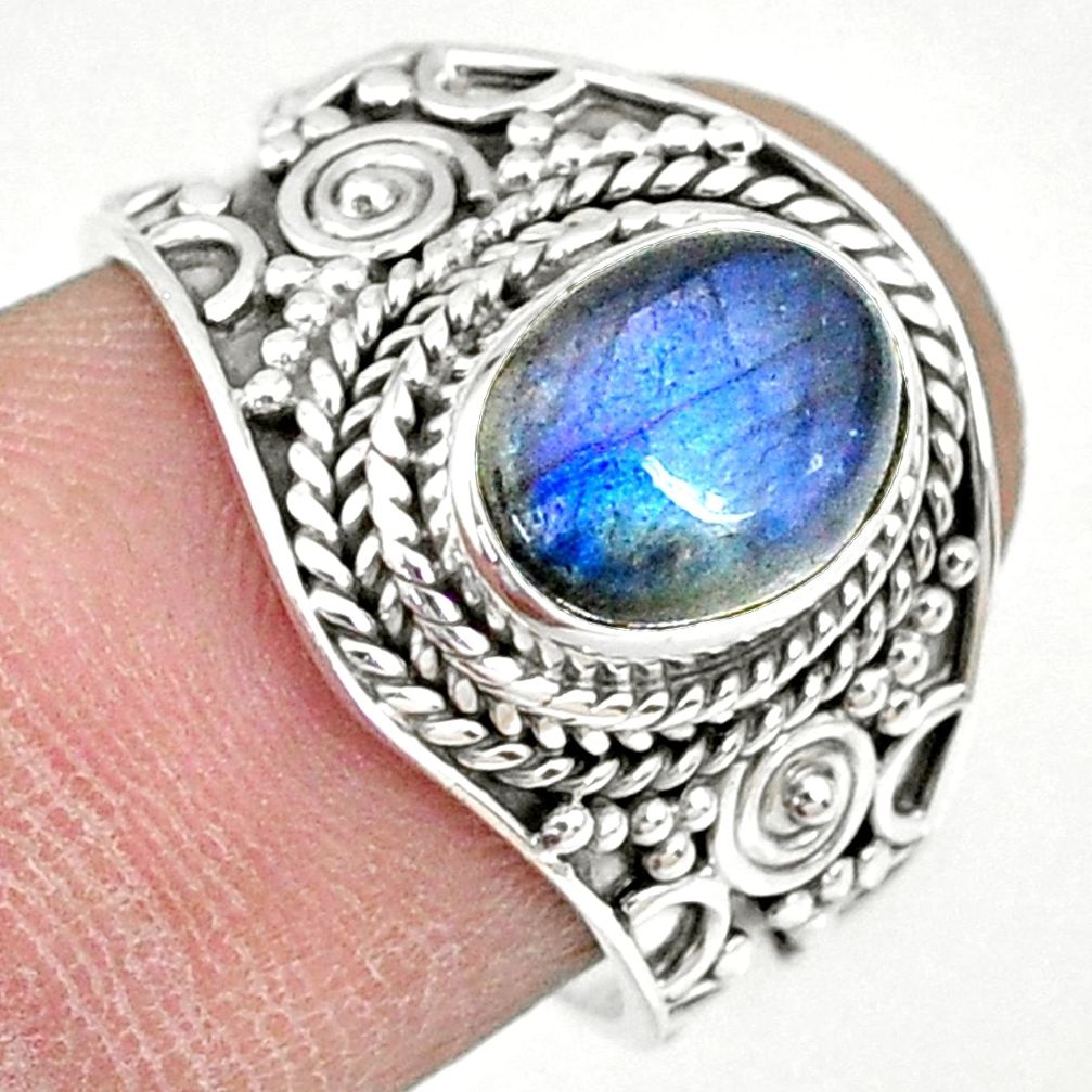 925 silver 3.01cts natural blue labradorite oval solitaire ring size 7 r74736