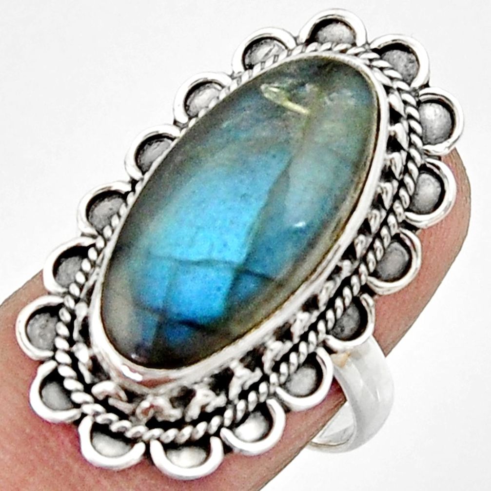 925 silver 10.33cts natural blue labradorite oval solitaire ring size 8 r22364