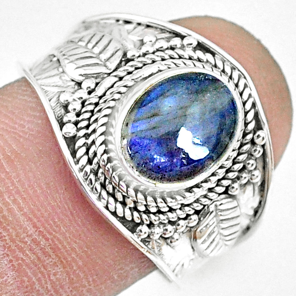 925 silver 3.01cts natural blue labradorite oval solitaire ring size 8 r74740
