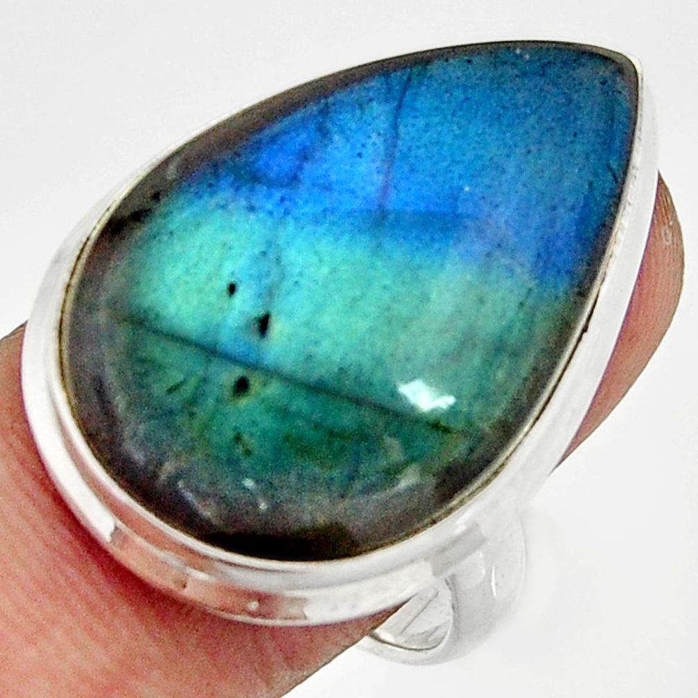 925 silver 25.19cts natural blue labradorite pear solitaire ring size 8 r26499