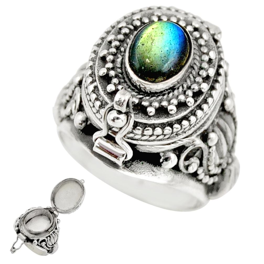 925 silver 2.37cts natural blue labradorite poison box ring size 6 r41197