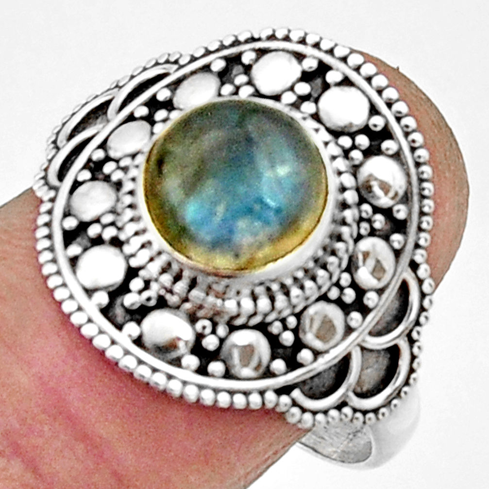 925 silver 3.14cts natural blue labradorite round solitaire ring size 9.5 r22484
