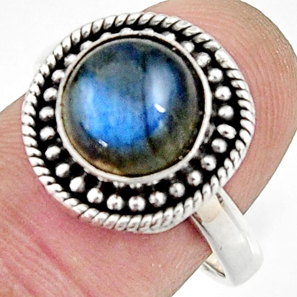 925 silver 5.29cts natural blue labradorite round solitaire ring size 7.5 r24896