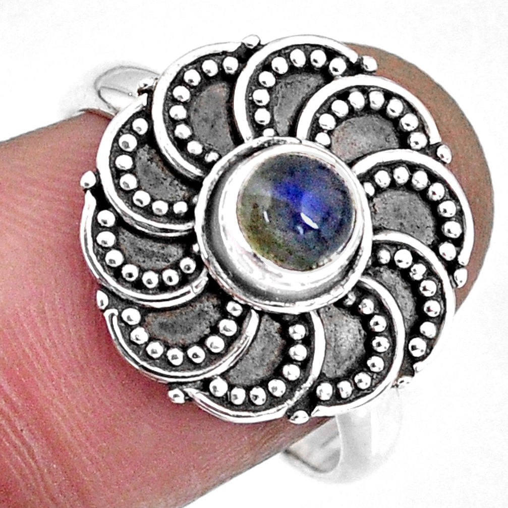 925 silver 0.88cts natural blue labradorite round solitaire ring size 8.5 r57898