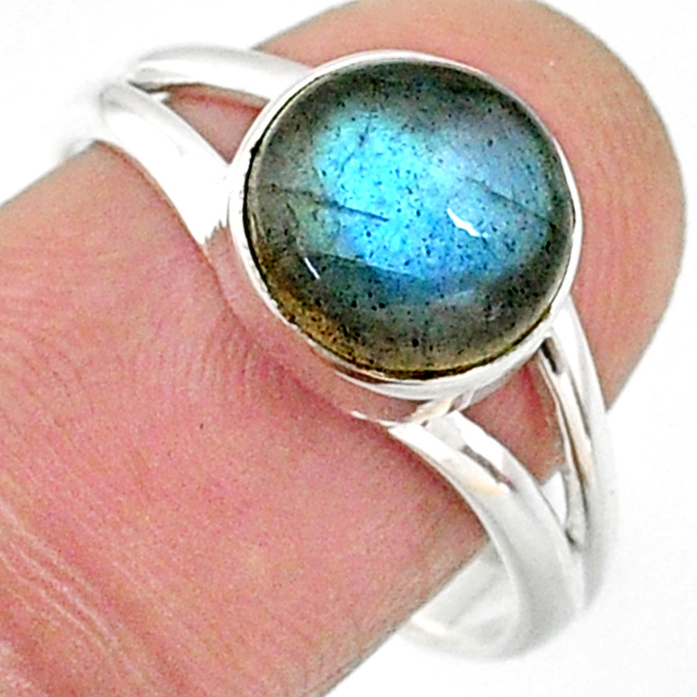 925 silver 4.34cts natural blue labradorite round solitaire ring size 8.5 r66340