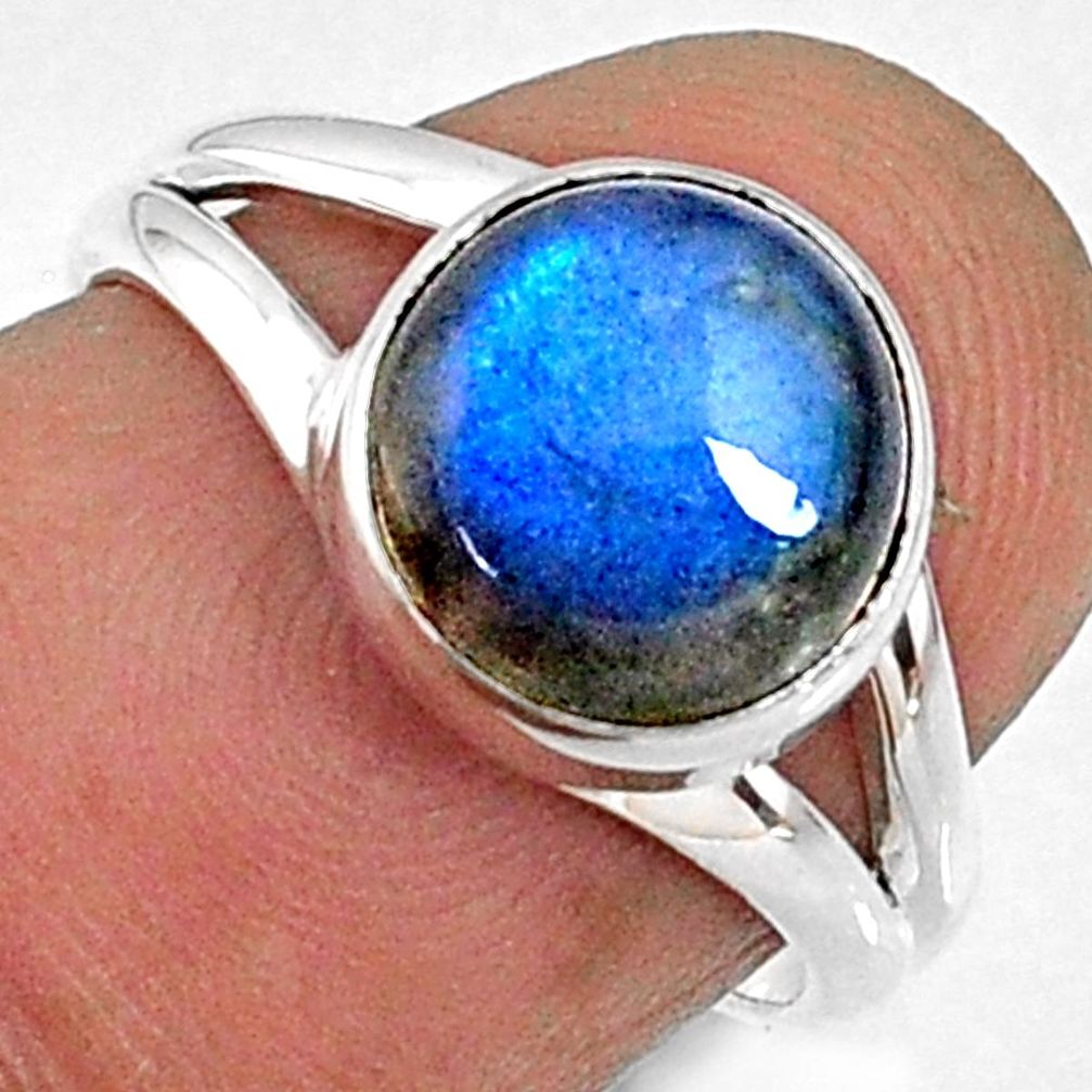 925 silver 3.91cts natural blue labradorite round solitaire ring size 5.5 r66346