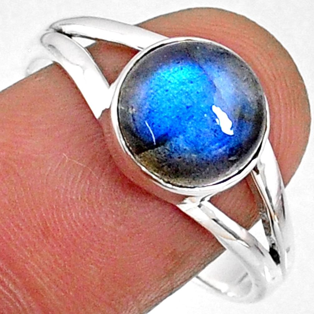 925 silver 4.64cts natural blue labradorite round solitaire ring size 9.5 r66375